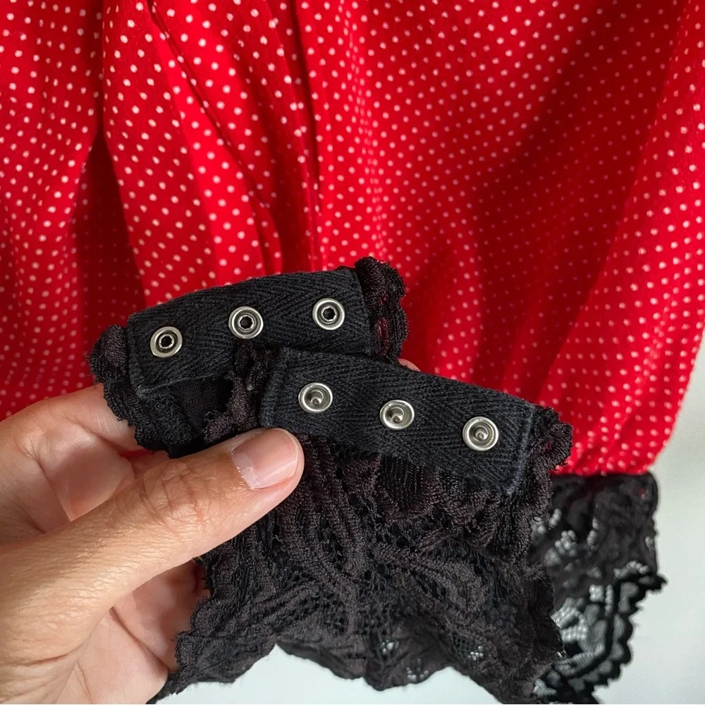Free People Red Polka Dot Pin Up Retro Rockabilly Festival Lace Bodysuit X-Small